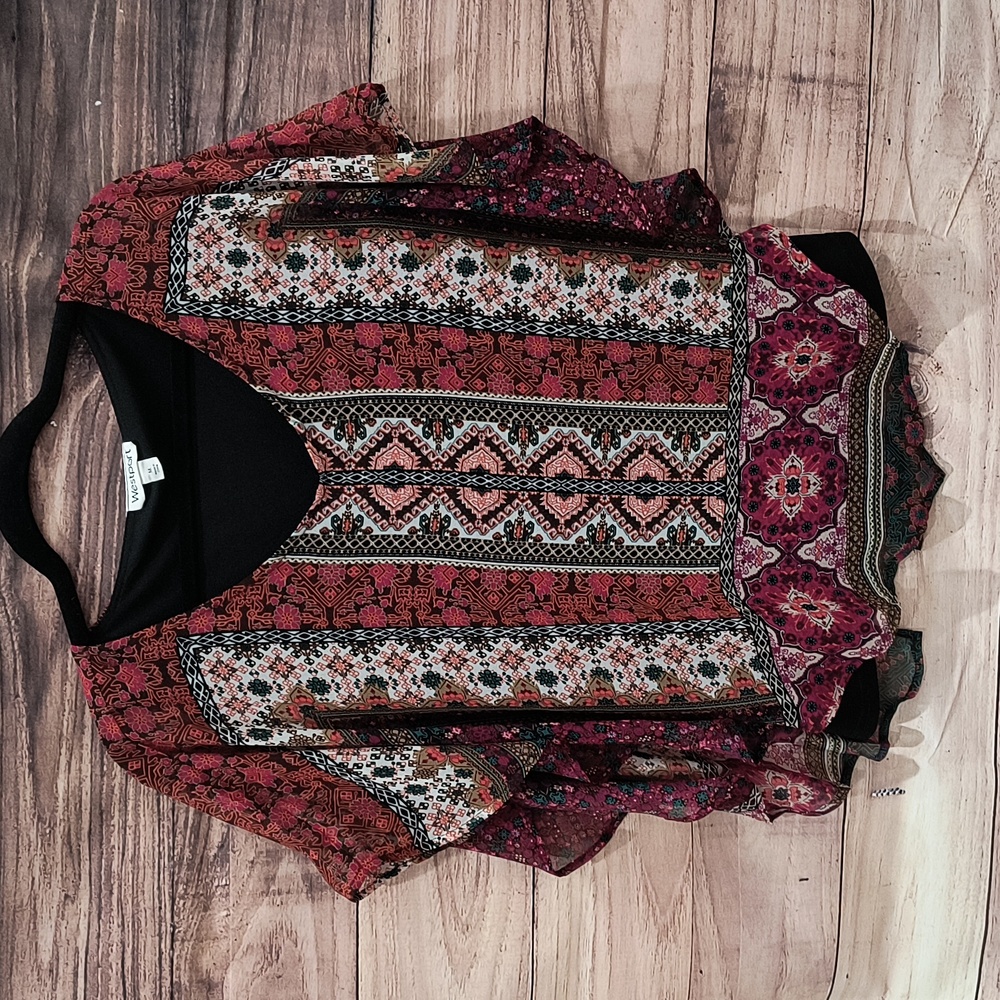 Westport V-neck chiffon blouse over attached black tank top